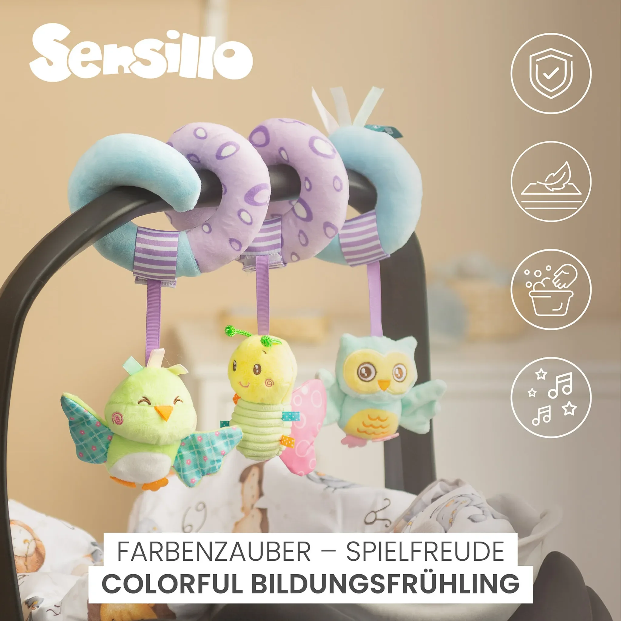SENSILLO - Kinderwagen Spielzeug Babys, Kinderwagenkette, Spirale Spielzeug, Dino